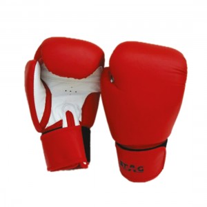 STAG BOXING GLOVES ALL LEATHER RED WHITE RUBBER SHEET 120Z PADDED 3 LASTIC